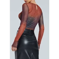 Tie Dye Sheer Mesh Long Sleeve Top