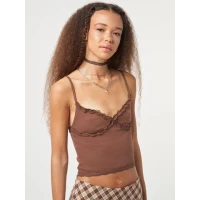 Chocolate Brown Lace Trim Cami Top