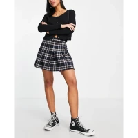 Hollister check print pleated mini skirt in blue