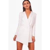 Womens Petite Asymmetric Blazer Dress - White - 0