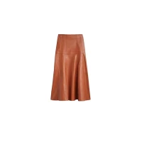 Alloaone Women Long Skirt Mid-Calf Leather Skirt