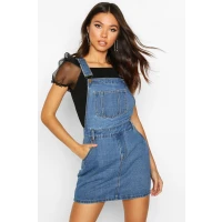 Womens Denim Overall Pinafore Dress - Blue - 2
