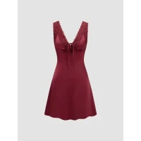 V-neck Lace Bowknot Mini Dress