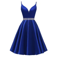 Yexinbridal Spaghetti Straps Homecoming Dresses Short Satin Prom Dress V-Neck Beaded Evening Cocktail Party Gowns