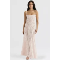 Seren Soft Pink Floral Lace Back Maxi Dress
