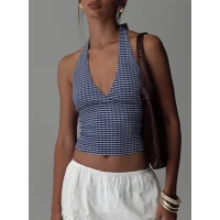 Whimsy Halter Top Navy Gingham