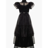 Black Lace Layered Chiffon Dress