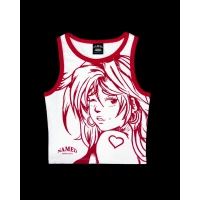 X-Rated Ribbed Tank in White and Red