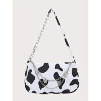 Mini Cow Print Chain Decor Baguette Bag