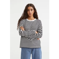 Cotton Jersey Top - Black/striped - Ladies