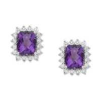Effy Amethyst (7-1/2 ct. t.w.) & Diamond (1/3 ct. t.w.) Stud Earrings in 14k White Gold