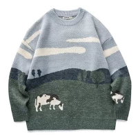 Aelfric Eden Vintage Prairie Cow Pattern Sweater