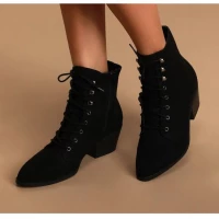 Black Suede Lace-Up Ankle Boots