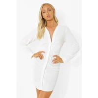 Womens Linen Look Ruched Shirt Dress - White - 4