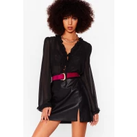 Womens faux leather split leg mini skirt - Black -, Black
