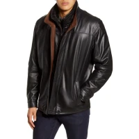 Remy Leather Leather Jacket with Removable Inset Bib in Noir/Rustic at Nordstrom, Size 44