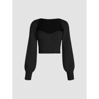 Two-Piece Rib Knit Long Sleeve Crop Top