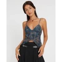 Cojira Mesh Butterfly Top in Tonal Blue Paisley