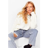 Womens Chunky Cable Knit Jumper - White - S, White