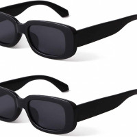 BUTABY Rectangle Sunglasses for Women Retro Driving Glasses 90Ã¢â‚¬â„¢s Vintage Fashion Narrow Square Frame UV400 Protection 2 Black: Clothing