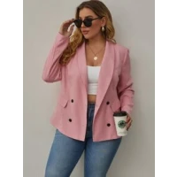 Plus Solid Shawl Neck Double Breasted Blazer