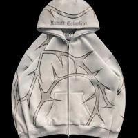 Thorn rhinestone zip hoodie bone