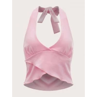 Solid Wrap Halter Crop Top