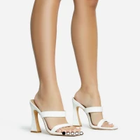 Jupiter-Empire Double Strap Detail Square Toe Flared Block Heel Mule In White Patent