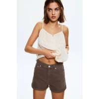 Denim turn-up mom shorts
