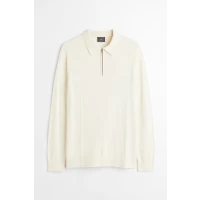 H & M - Muscle Fit 1/4-zip Polo Shirt - White