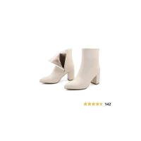 JOY IN LOVE Women's Ankle Boots Chunky Block Heel Pointed Toe Zipper Boots