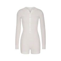 SKIMS Soft Lounge Button Up Henley Onesie - White - Size 4XL