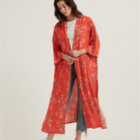 Lucky Brand Floral Texture Kimono In Red