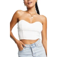 Topshop Bonded Bandeau Corset Top in Cream at Nordstrom, Size Large