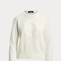 Floral-Logo Combed Cotton Sweater