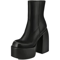 Womens Chunky Heel Ankle Boots Platform Block High Heel Round Toe Zipper Punk Combat Motorcycle Boots Bootoes