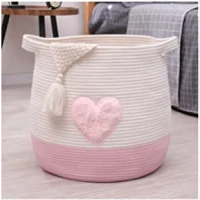 Amazon.com - childishness ndup Large Cotton Rope Basket, Woven Storage Basket for Toy, Laundry and Blanket Organizer Basket, Round Hamper Basket with Handles for Kid&#39;s Room 17.7&quot;x16.9&quot; (Pink Heart) -
