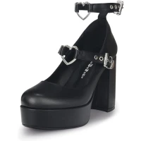 MUBUPUXU Women's Sexy Thick Heels Platform Heart Buckle Strap Mary Janes High Heel Round Toe Goth Shoes