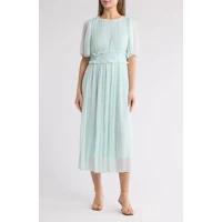 Short Sleeve Smocked Plissé Dress