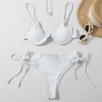 Solid Push Up Tie Side Bikini Swimsuit