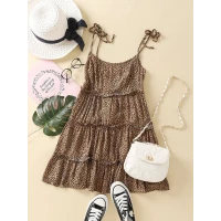 Tie Shoulder Frill Trim Leopard Cami Dress