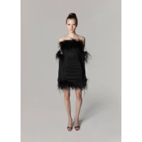 Cupid Dress & Gloves - Black Scuba / Black Feathers