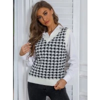 Houndstooth Print Sweater Vest Without Blouse