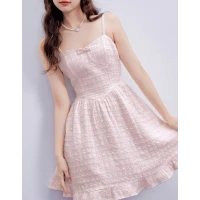 Chanel Inspired Check Waist Slip Dress with Ruffle Hem