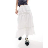 Hollister lace insert maxi skirt in white