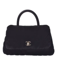 Chanel Black Leather Fur Shoulder Bag