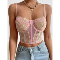 Lace Paneled Underwire Mesh Corset Top