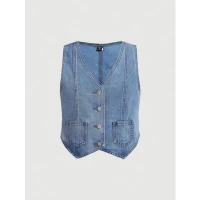 Plus Button Front Denim Blouse
