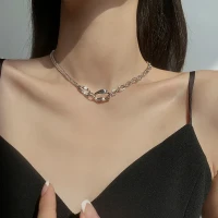 Asymmetric Chain Necklace with Hollow Ellipse Pendant