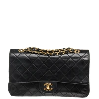 Chanel Black Leather Double Flap Medium Bag